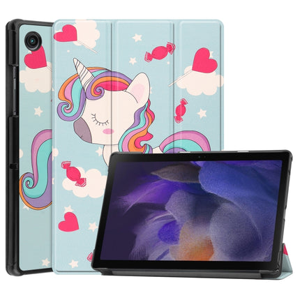For Samsung Galaxy Tab A8 2021 Painted Leather Tablet Case with 3-Fold Holder(Unicorn)-garmade.com