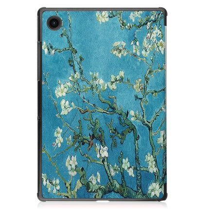 For Samsung Galaxy Tab A8 2021 Painted Leather Tablet Case with 3-Fold Holder(Apricot Blossom)-garmade.com