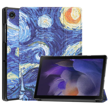 For Samsung Galaxy Tab A8 2021 Painted Leather Tablet Case with 3-Fold Holder(Starry Sky)-garmade.com