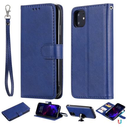 For iPhone 11 Solid Color Horizontal Flip Protective Case with Holder & Card Slots & Wallet & Photo Frame & Lanyard(Blue)-garmade.com