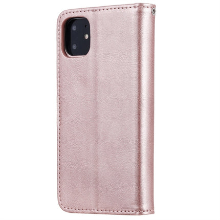 For iPhone 11 Solid Color Horizontal Flip Protective Case with Holder & Card Slots & Wallet & Photo Frame & Lanyard(Rose Gold)-garmade.com