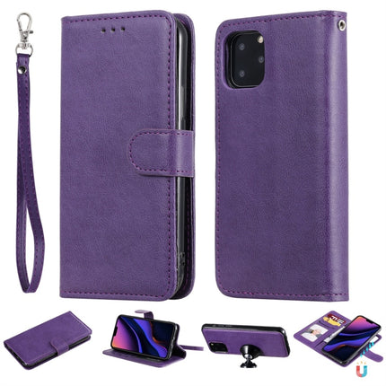 For iPhone 11 Pro Solid Color Horizontal Flip Protective Case with Holder & Card Slots & Wallet & Photo Frame & Lanyard(Purple)-garmade.com