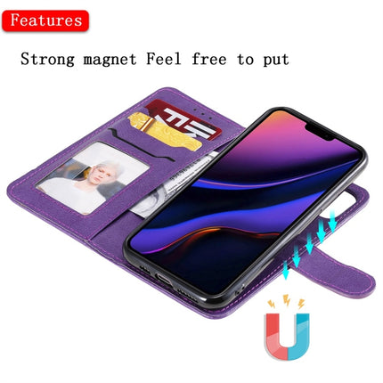 For iPhone 11 Pro Solid Color Horizontal Flip Protective Case with Holder & Card Slots & Wallet & Photo Frame & Lanyard(Purple)-garmade.com