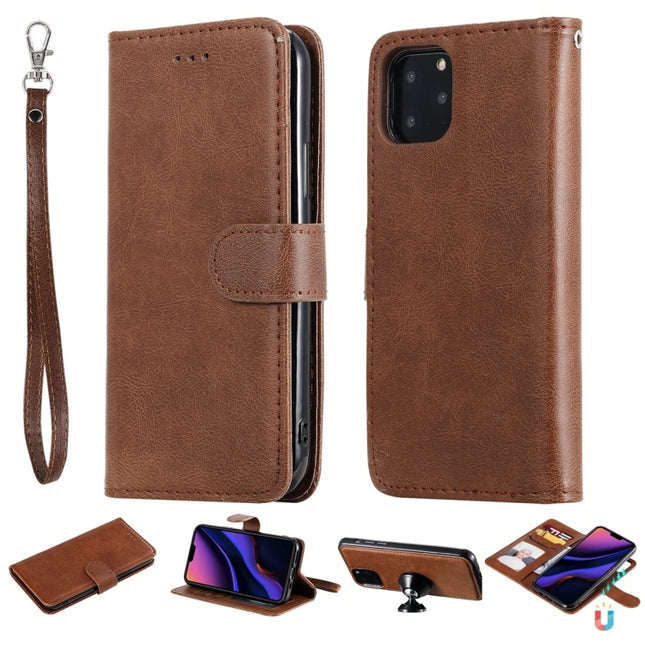For iPhone 11 Pro Solid Color Horizontal Flip Protective Case with Holder & Card Slots & Wallet & Photo Frame & Lanyard(Brown)-garmade.com