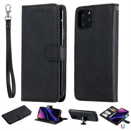 For iPhone 11 Pro Solid Color Horizontal Flip Protective Case with Holder & Card Slots & Wallet & Photo Frame & Lanyard(Black)-garmade.com