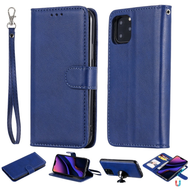 For iPhone 11 Pro Solid Color Horizontal Flip Protective Case with Holder & Card Slots & Wallet & Photo Frame & Lanyard(Blue)-garmade.com
