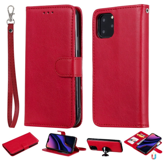 For iPhone 11 Pro Solid Color Horizontal Flip Protective Case with Holder & Card Slots & Wallet & Photo Frame & Lanyard(Red)-garmade.com