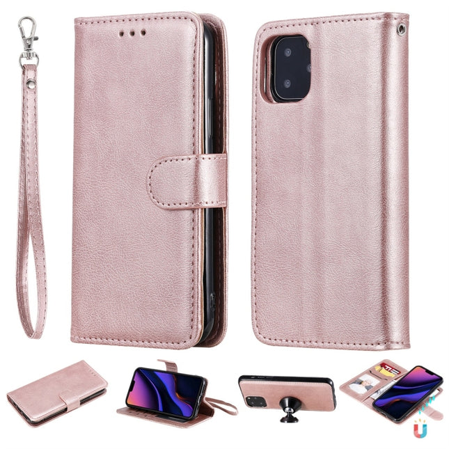 For iPhone 11 Pro Solid Color Horizontal Flip Protective Case with Holder & Card Slots & Wallet & Photo Frame & Lanyard(Rose Gold)-garmade.com