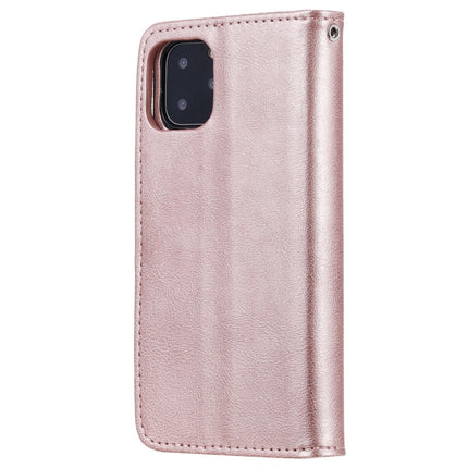 For iPhone 11 Pro Solid Color Horizontal Flip Protective Case with Holder & Card Slots & Wallet & Photo Frame & Lanyard(Rose Gold)-garmade.com