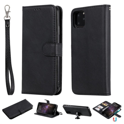 For iPhone 11 Pro Max Solid Color Horizontal Flip Protective Case with Holder & Card Slots & Wallet & Photo Frame & Lanyard(Black)-garmade.com