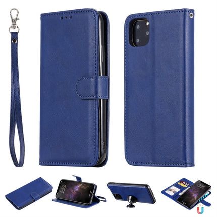 For iPhone 11 Pro Max Solid Color Horizontal Flip Protective Case with Holder & Card Slots & Wallet & Photo Frame & Lanyard(Blue)-garmade.com