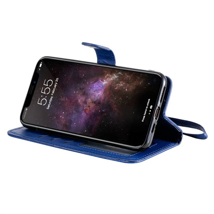 For iPhone 11 Pro Max Solid Color Horizontal Flip Protective Case with Holder & Card Slots & Wallet & Photo Frame & Lanyard(Blue)-garmade.com