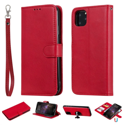 For iPhone 11 Pro Max Solid Color Horizontal Flip Protective Case with Holder & Card Slots & Wallet & Photo Frame & Lanyard(Red)-garmade.com