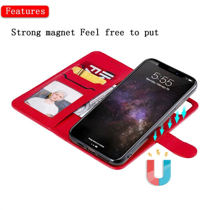 For iPhone 11 Pro Max Solid Color Horizontal Flip Protective Case with Holder & Card Slots & Wallet & Photo Frame & Lanyard(Red)-garmade.com