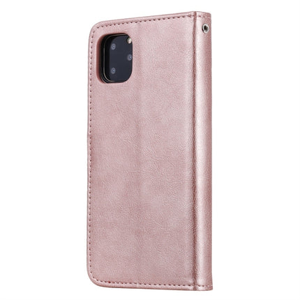 For iPhone 11 Pro Max Solid Color Horizontal Flip Protective Case with Holder & Card Slots & Wallet & Photo Frame & Lanyard(Rose Gold)-garmade.com