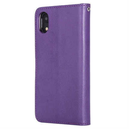 For iPhone XR Solid Color Horizontal Flip Protective Case with Holder & Card Slots & Wallet & Photo Frame & Lanyard(Purple)-garmade.com