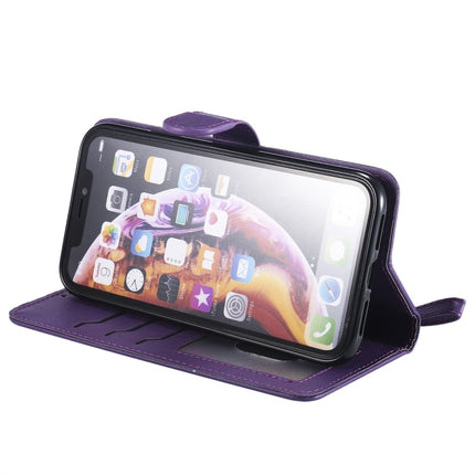 For iPhone XR Solid Color Horizontal Flip Protective Case with Holder & Card Slots & Wallet & Photo Frame & Lanyard(Purple)-garmade.com