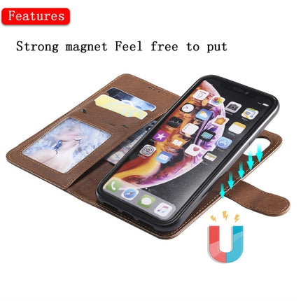 For iPhone XR Solid Color Horizontal Flip Protective Case with Holder & Card Slots & Wallet & Photo Frame & Lanyard(Brown)-garmade.com