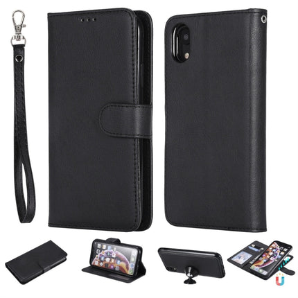 For iPhone XR Solid Color Horizontal Flip Protective Case with Holder & Card Slots & Wallet & Photo Frame & Lanyard(Black)-garmade.com