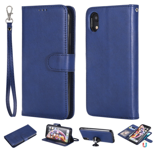 For iPhone XR Solid Color Horizontal Flip Protective Case with Holder & Card Slots & Wallet & Photo Frame & Lanyard(Blue)-garmade.com