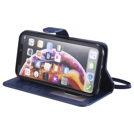 For iPhone XR Solid Color Horizontal Flip Protective Case with Holder & Card Slots & Wallet & Photo Frame & Lanyard(Blue)-garmade.com