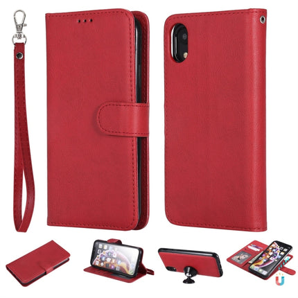 For iPhone XR Solid Color Horizontal Flip Protective Case with Holder & Card Slots & Wallet & Photo Frame & Lanyard(Red)-garmade.com