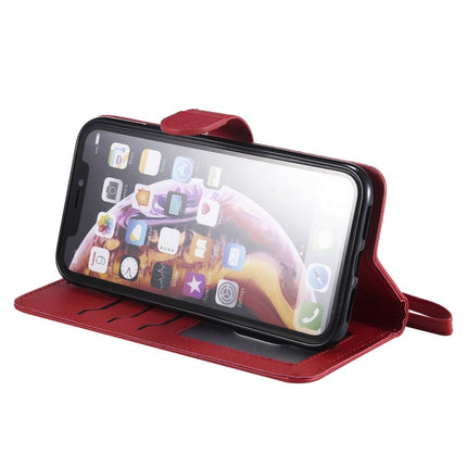 For iPhone XR Solid Color Horizontal Flip Protective Case with Holder & Card Slots & Wallet & Photo Frame & Lanyard(Red)-garmade.com
