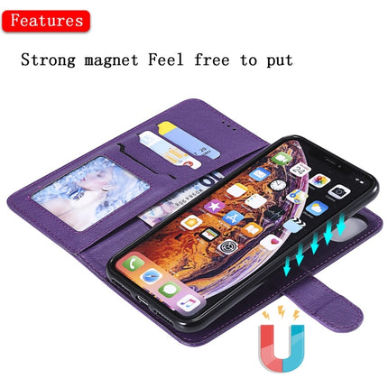 For iPhone XS Max Solid Color Horizontal Flip Protective Case with Holder & Card Slots & Wallet & Photo Frame & Lanyard(Purple)-garmade.com