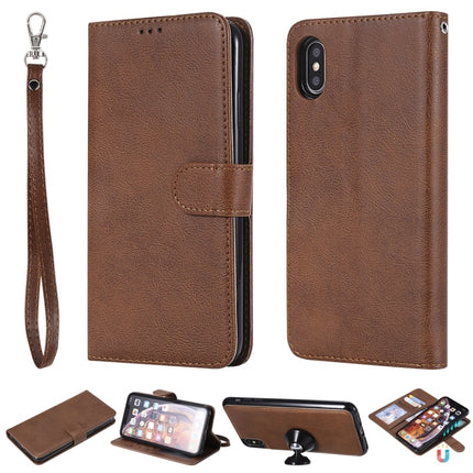 For iPhone XS Max Solid Color Horizontal Flip Protective Case with Holder & Card Slots & Wallet & Photo Frame & Lanyard(Brown)-garmade.com