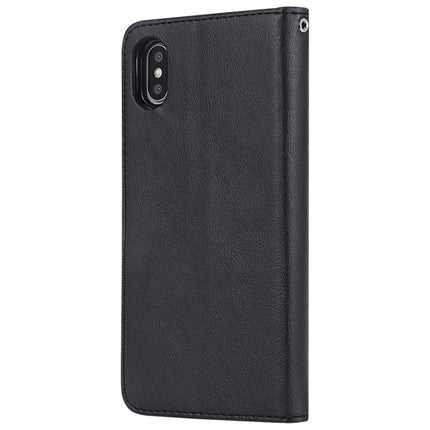 For iPhone XS Max Solid Color Horizontal Flip Protective Case with Holder & Card Slots & Wallet & Photo Frame & Lanyard(Black)-garmade.com