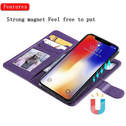 For iPhone X / XS Solid Color Horizontal Flip Protective Case with Holder & Card Slots & Wallet & Photo Frame & Lanyard(Purple)-garmade.com