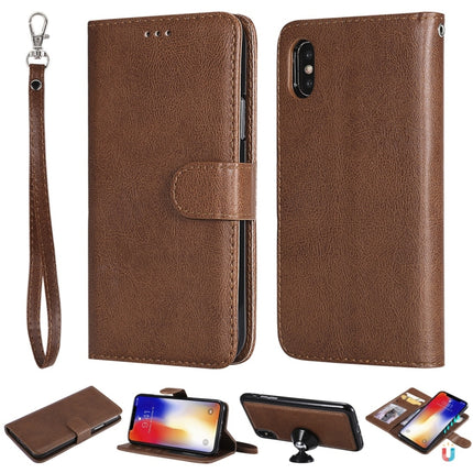 For iPhone X / XS Solid Color Horizontal Flip Protective Case with Holder & Card Slots & Wallet & Photo Frame & Lanyard(Brown)-garmade.com