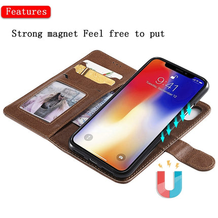 For iPhone X / XS Solid Color Horizontal Flip Protective Case with Holder & Card Slots & Wallet & Photo Frame & Lanyard(Brown)-garmade.com