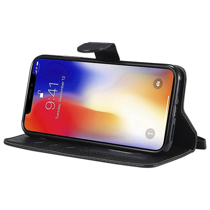 For iPhone X / XS Solid Color Horizontal Flip Protective Case with Holder & Card Slots & Wallet & Photo Frame & Lanyard(Black)-garmade.com