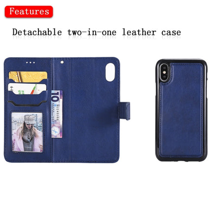 For iPhone X / XS Solid Color Horizontal Flip Protective Case with Holder & Card Slots & Wallet & Photo Frame & Lanyard(Blue)-garmade.com