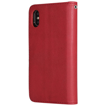 For iPhone X / XS Solid Color Horizontal Flip Protective Case with Holder & Card Slots & Wallet & Photo Frame & Lanyard(Red)-garmade.com