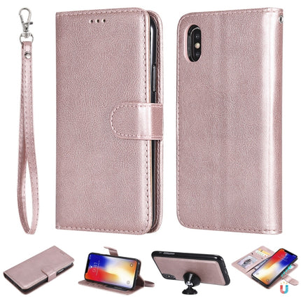 For iPhone X / XS Solid Color Horizontal Flip Protective Case with Holder & Card Slots & Wallet & Photo Frame & Lanyard(Rose Gold)-garmade.com