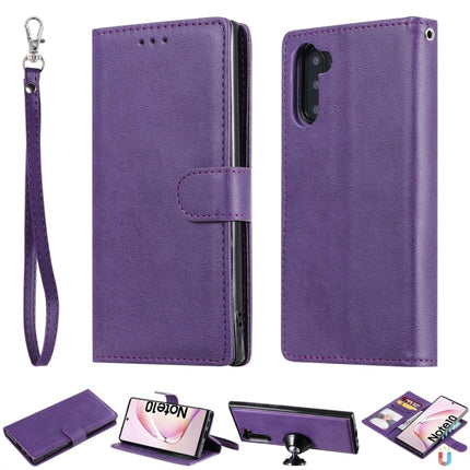 For Galaxy Note 10 Solid Color Horizontal Flip Protective Case with Holder & Card Slots & Wallet & Photo Frame & Lanyard(Purple)-garmade.com