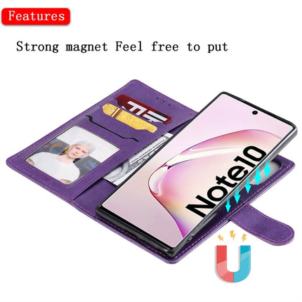 For Galaxy Note 10 Solid Color Horizontal Flip Protective Case with Holder & Card Slots & Wallet & Photo Frame & Lanyard(Purple)-garmade.com