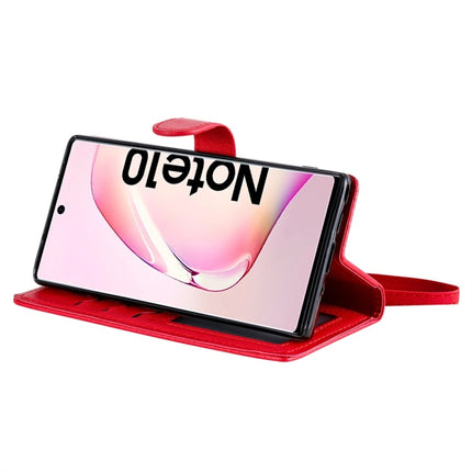 For Galaxy Note 10 Solid Color Horizontal Flip Protective Case with Holder & Card Slots & Wallet & Photo Frame & Lanyard(Red)-garmade.com