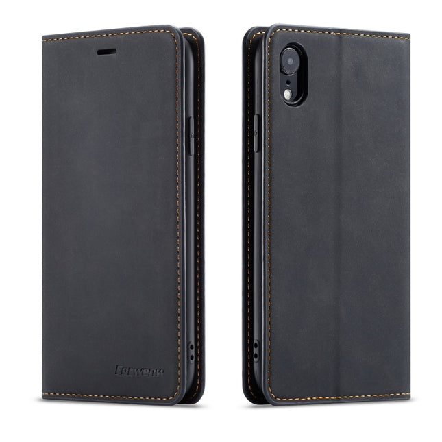 For iPhone XR Forwenw Dream Series Oil Edge Strong Magnetism Horizontal Flip Leather Case with Holder & Card Slots & Wallet & Photo Frame(Black)-garmade.com