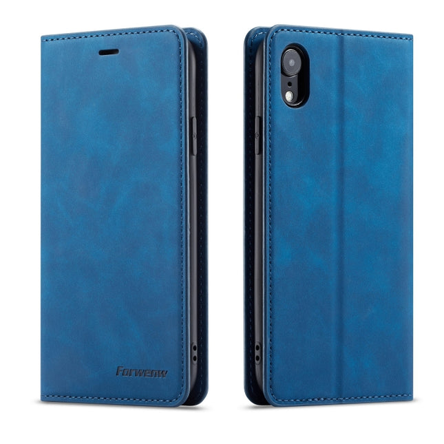 For iPhone XR Forwenw Dream Series Oil Edge Strong Magnetism Horizontal Flip Leather Case with Holder & Card Slots & Wallet & Photo Frame(Blue)-garmade.com