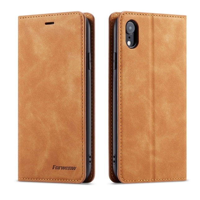 For iPhone XR Forwenw Dream Series Oil Edge Strong Magnetism Horizontal Flip Leather Case with Holder & Card Slots & Wallet & Photo Frame(Brown)-garmade.com