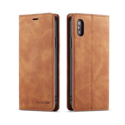 For iPhone XS / X Forwenw Dream Series Oil Edge Strong Magnetism Horizontal Flip Leather Case with Holder & Card Slots & Wallet & Photo Frame(Brown)-garmade.com