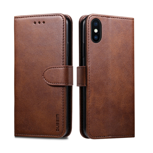 For iPhone XR GUSSIM Magnetic Horizontal Flip Leather Case with Holder & Card Slots & & Wallet(Brown)-garmade.com