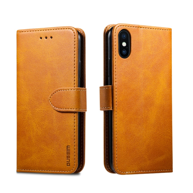 For iPhone XR GUSSIM Magnetic Horizontal Flip Leather Case with Holder & Card Slots & & Wallet(Yellow)-garmade.com