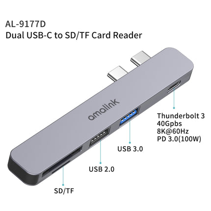 amalink 9177D Dual Type-C / USB-C to SD/TF Card Reader(Grey)-garmade.com