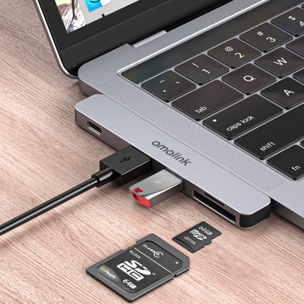 amalink 9177D Dual Type-C / USB-C to SD/TF Card Reader(Grey)-garmade.com