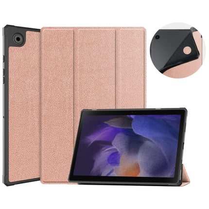 For Samsung Galaxy Tab A8 2021 SM-X205 3-Fold Holder Leather Tablet Case(Rose Gold)-garmade.com