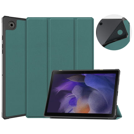 For Samsung Galaxy Tab A8 2021 SM-X205 3-Fold Holder Leather Tablet Case(Dark Green)-garmade.com